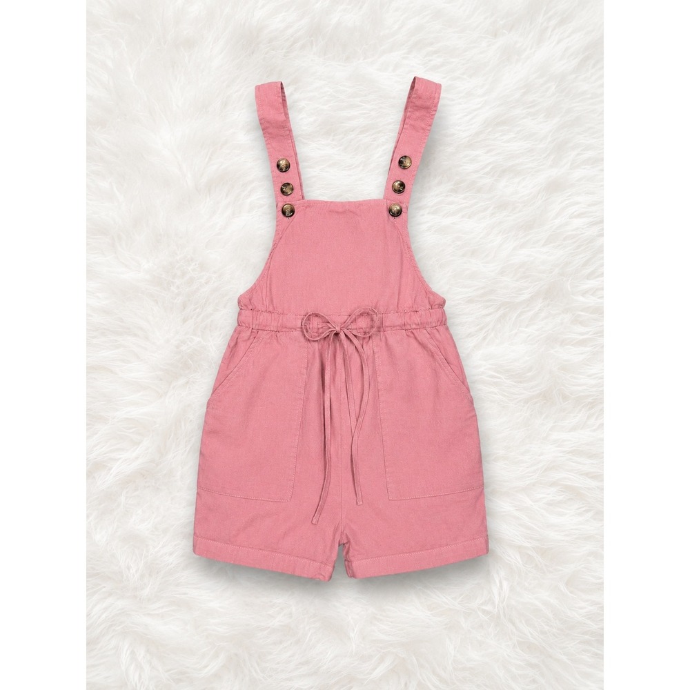 SHEIN Maternity Pink Overall Romper Size Small Button Strap Tie Waist